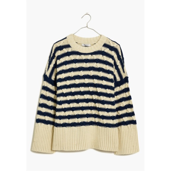 Madewell cable knit navy and cream oversized sweater - Picture 2 of 3
